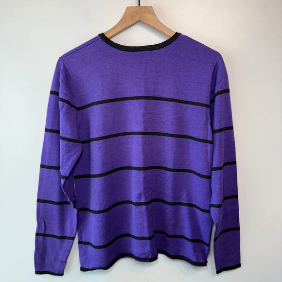 Bedford Fair Women's Striped Crewneck Sweater Top Purple Size Medium - Picture 5 of 5